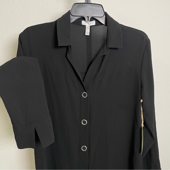 Nordstrom Leith Black Snap Front Long Sleeve Tunic Top Size Small NWT - Picture 7 of 12